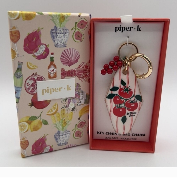 🔹️ Piper K🔹️ Tomato Print Keychain Bag Charm NEW - Picture 1 of 2